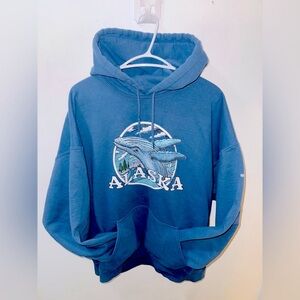 Blue Alaska Hoodie with Whale Graphic